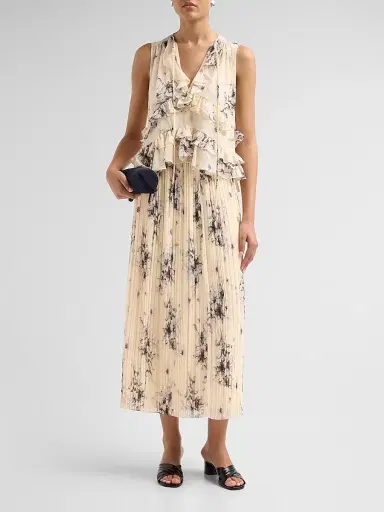 Cinq à Sept Women's Delaine Hand-Sketched Floral Midi Skirt - Gardenia Black | Thumbnail 2 Cinq à Sept Women's Delaine Hand-Sketched Floral Midi Skirt - Gardenia Black | Thumbnail 2
