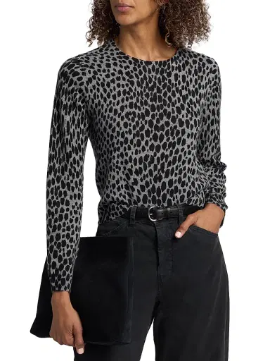 Nili Lotan Women's Laevin Animal-Print Cashmere Cardigan - Pebble Grey Heather Black - Size XL | Thumbnail 3 Nili Lotan Women's Laevin Animal-Print Cashmere Cardigan - Pebble Grey Heather Black - Size XL | Thumbnail 3