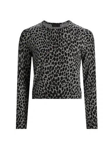 Nili Lotan Women's Laevin Animal-Print Cashmere Cardigan - Pebble Grey Heather Black - Size XL | Thumbnail 1 Nili Lotan Women's Laevin Animal-Print Cashmere Cardigan - Pebble Grey Heather Black - Size XL | Thumbnail 1