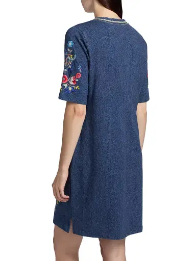 Johnny Was Women's Floral-Embroidered Cotton Lace-Up Minidress - Elowen Denim | Thumbnail 5 Johnny Was Women's Floral-Embroidered Cotton Lace-Up Minidress - Elowen Denim | Thumbnail 5