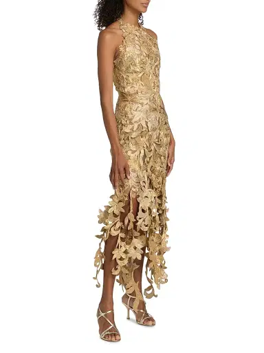 Oscar de la Renta Women's Corded Floral Embroidered Halterneck Gown - Oyster | Thumbnail 4 Oscar de la Renta Women's Corded Floral Embroidered Halterneck Gown - Oyster | Thumbnail 4