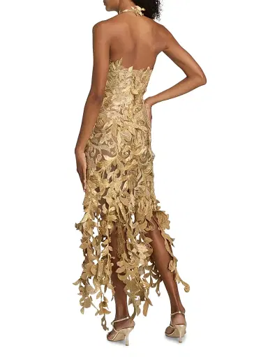 Oscar de la Renta Women's Corded Floral Embroidered Halterneck Gown - Oyster | Thumbnail 5 Oscar de la Renta Women's Corded Floral Embroidered Halterneck Gown - Oyster | Thumbnail 5