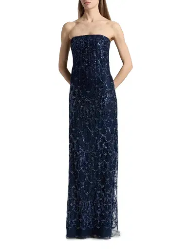 Reem Acra Women's Beaded Sequin Strapless Column Gown - Navy - Size 0 | Thumbnail 3 Reem Acra Women's Beaded Sequin Strapless Column Gown - Navy - Size 0 | Thumbnail 3