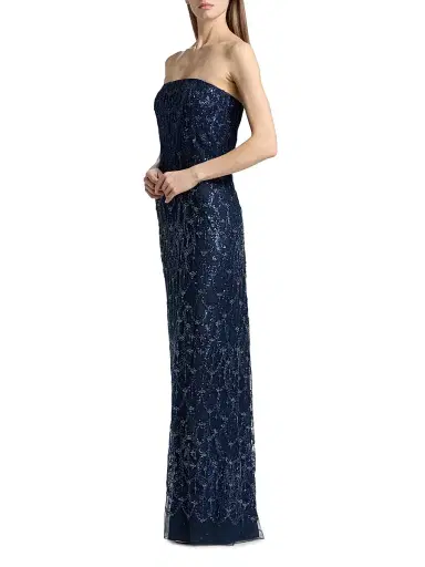 Reem Acra Women's Beaded Sequin Strapless Column Gown - Navy - Size 0 | Thumbnail 4 Reem Acra Women's Beaded Sequin Strapless Column Gown - Navy - Size 0 | Thumbnail 4