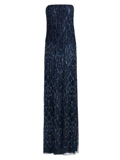 Reem Acra Women's Beaded Sequin Strapless Column Gown - Navy - Size 0 | Thumbnail 1 Reem Acra Women's Beaded Sequin Strapless Column Gown - Navy - Size 0 | Thumbnail 1