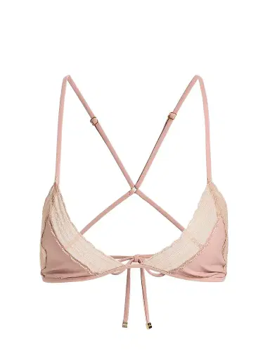 Kiki de Montparnasse Women's Inset Lace String Bikini Top - Buff - Size Large | Thumbnail 1 Kiki de Montparnasse Women's Inset Lace String Bikini Top - Buff - Size Large | Thumbnail 1