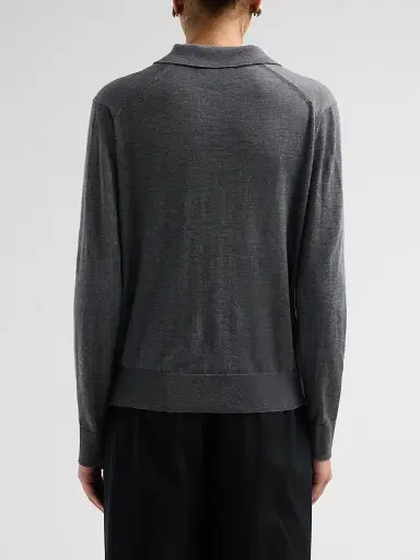 Loulou de Saison Women's Miles Cashmere Long-Sleeve Polo Top - Anthracite Melange | Thumbnail 3 Loulou de Saison Women's Miles Cashmere Long-Sleeve Polo Top - Anthracite Melange | Thumbnail 3