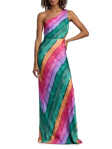 Saloni Women's Justine Striped One-Shoulder Maxi Dress | Thumbnail 2 Saloni Women's Justine Striped One-Shoulder Maxi Dress | Thumbnail 2