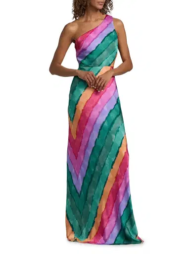 Saloni Women's Justine Striped One-Shoulder Maxi Dress | Thumbnail 3 Saloni Women's Justine Striped One-Shoulder Maxi Dress | Thumbnail 3