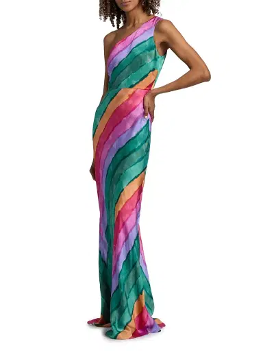Saloni Women's Justine Striped One-Shoulder Maxi Dress | Thumbnail 4 Saloni Women's Justine Striped One-Shoulder Maxi Dress | Thumbnail 4