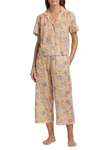 Papinelle Women's Karolina Floral Crop Pajamas - Golden Haze | Thumbnail 2 Papinelle Women's Karolina Floral Crop Pajamas - Golden Haze | Thumbnail 2