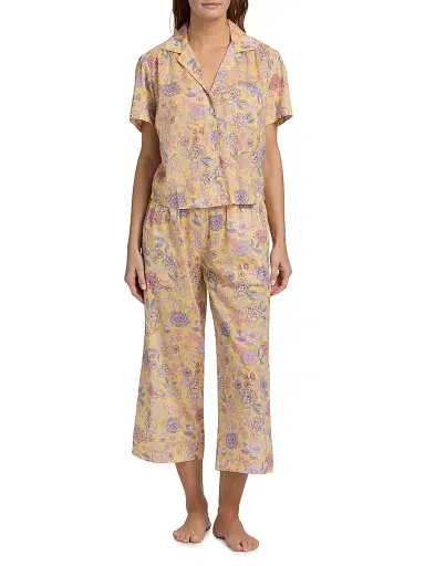 Papinelle Women's Karolina Floral Crop Pajamas - Golden Haze | Thumbnail 3 Papinelle Women's Karolina Floral Crop Pajamas - Golden Haze | Thumbnail 3