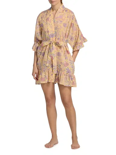 Papinelle Women's Karolina Floral Frill Robe - Golden Haze | Thumbnail 2 Papinelle Women's Karolina Floral Frill Robe - Golden Haze | Thumbnail 2