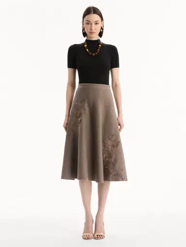 Oscar de la Renta Hibiscus Embroidered Knit Skirt | Thumbnail 2 Oscar de la Renta Hibiscus Embroidered Knit Skirt | Thumbnail 2