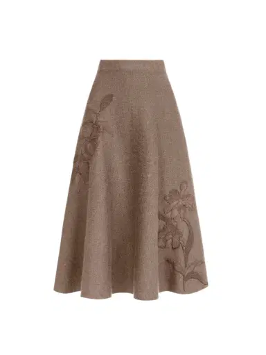 Oscar de la Renta Hibiscus Embroidered Knit Skirt | Thumbnail 1 Oscar de la Renta Hibiscus Embroidered Knit Skirt | Thumbnail 1