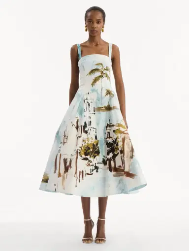 Oscar de la Renta Dominican Landscape Cotton Poplin Sleeveless Dress | Thumbnail 2 Oscar de la Renta Dominican Landscape Cotton Poplin Sleeveless Dress | Thumbnail 2