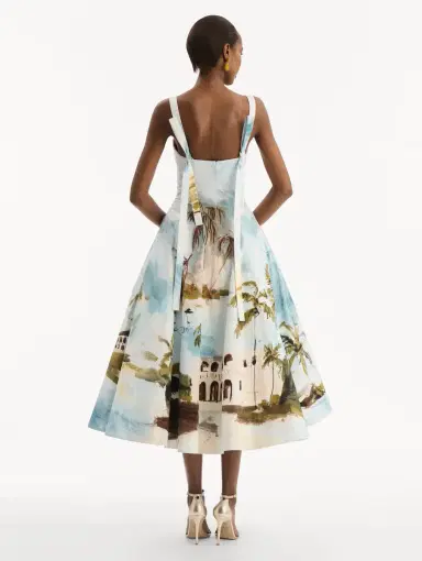 Oscar de la Renta Dominican Landscape Cotton Poplin Sleeveless Dress | Thumbnail 3 Oscar de la Renta Dominican Landscape Cotton Poplin Sleeveless Dress | Thumbnail 3