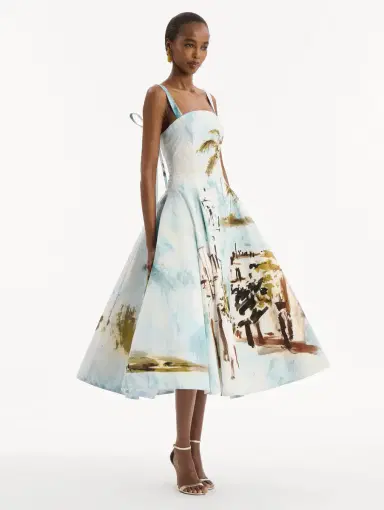 Oscar de la Renta Dominican Landscape Cotton Poplin Sleeveless Dress | Thumbnail 4 Oscar de la Renta Dominican Landscape Cotton Poplin Sleeveless Dress | Thumbnail 4