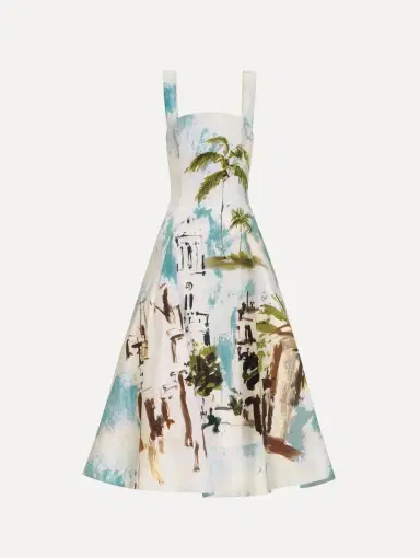 Oscar de la Renta Dominican Landscape Cotton Poplin Sleeveless Dress | Thumbnail 6 Oscar de la Renta Dominican Landscape Cotton Poplin Sleeveless Dress | Thumbnail 6