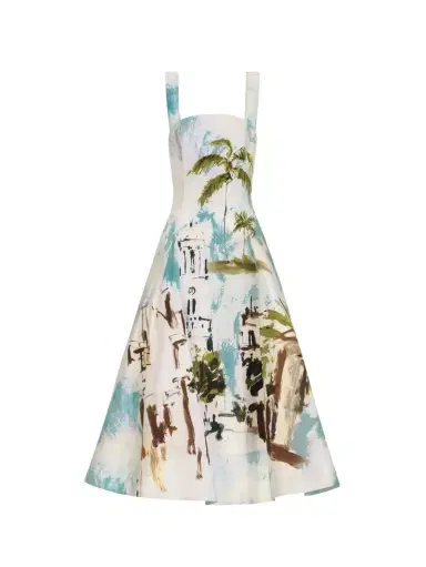 Oscar de la Renta Dominican Landscape Cotton Poplin Sleeveless Dress | Thumbnail 1 Oscar de la Renta Dominican Landscape Cotton Poplin Sleeveless Dress | Thumbnail 1