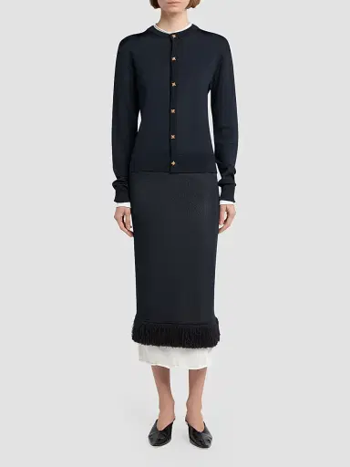 Bottega Veneta Women's Lightweight Silk-Blend Cardigan - Midnight Blue Chalk - Size Large | Thumbnail 2 Bottega Veneta Women's Lightweight Silk-Blend Cardigan - Midnight Blue Chalk - Size Large | Thumbnail 2