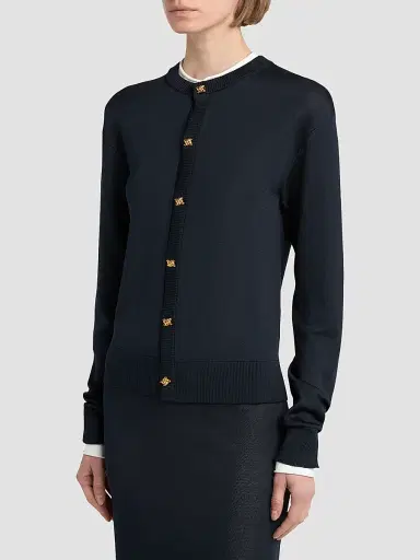 Bottega Veneta Women's Lightweight Silk-Blend Cardigan - Midnight Blue Chalk - Size Large | Thumbnail 4 Bottega Veneta Women's Lightweight Silk-Blend Cardigan - Midnight Blue Chalk - Size Large | Thumbnail 4