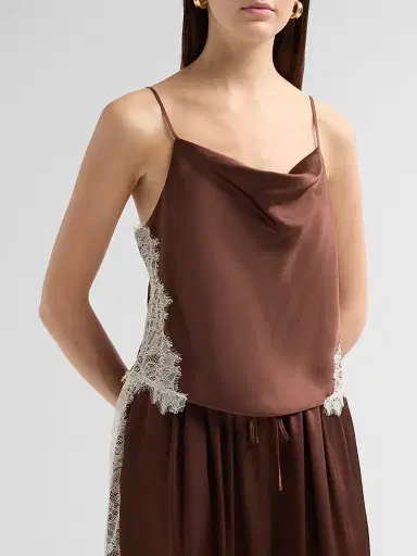 Cinq à Sept Women's Esme Satin Lace Petit Marta Camisole - Espresso Gardenia | Thumbnail 4 Cinq à Sept Women's Esme Satin Lace Petit Marta Camisole - Espresso Gardenia | Thumbnail 4