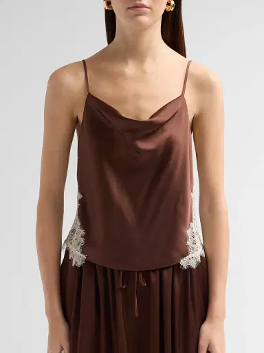 Cinq à Sept Women's Esme Satin Lace Petit Marta Camisole - Espresso Gardenia | Thumbnail 5 Cinq à Sept Women's Esme Satin Lace Petit Marta Camisole - Espresso Gardenia | Thumbnail 5
