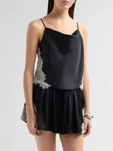 Cinq à Sept Women's Esme Satin Lace Petit Marta Camisole - Black Gardenia | Thumbnail 4 Cinq à Sept Women's Esme Satin Lace Petit Marta Camisole - Black Gardenia | Thumbnail 4