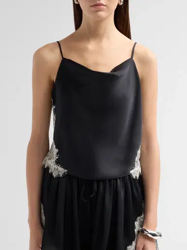 Cinq à Sept Women's Esme Satin Lace Petit Marta Camisole - Black Gardenia | Thumbnail 5 Cinq à Sept Women's Esme Satin Lace Petit Marta Camisole - Black Gardenia | Thumbnail 5