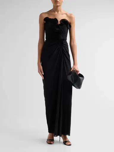 BADGLEY MISCHKA Women's Pleated Ruffle Chiffon Column Gown | Thumbnail 2 BADGLEY MISCHKA Women's Pleated Ruffle Chiffon Column Gown | Thumbnail 2