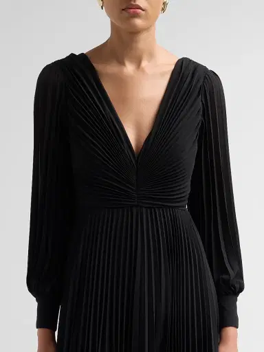 BADGLEY MISCHKA Women's Pleated Chiffon Long-Sleeve Gown | Thumbnail 5 BADGLEY MISCHKA Women's Pleated Chiffon Long-Sleeve Gown | Thumbnail 5