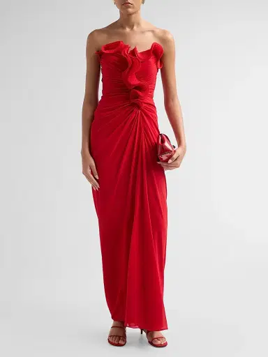 BADGLEY MISCHKA Women's Pleated Ruffle Chiffon Column Gown - Red - Size 14 | Thumbnail 2 BADGLEY MISCHKA Women's Pleated Ruffle Chiffon Column Gown - Red - Size 14 | Thumbnail 2