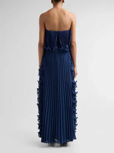 Badgley Mischka Women's Ruffle Pleated Chiffon Strapless Gown - Slate Blue | Thumbnail 3 Badgley Mischka Women's Ruffle Pleated Chiffon Strapless Gown - Slate Blue | Thumbnail 3