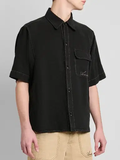 AMIRI Men's Script Logo Linen-Blend Shirt | Thumbnail 4 AMIRI Men's Script Logo Linen-Blend Shirt | Thumbnail 4