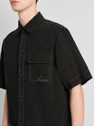 AMIRI Men's Script Logo Linen-Blend Shirt | Thumbnail 5 AMIRI Men's Script Logo Linen-Blend Shirt | Thumbnail 5