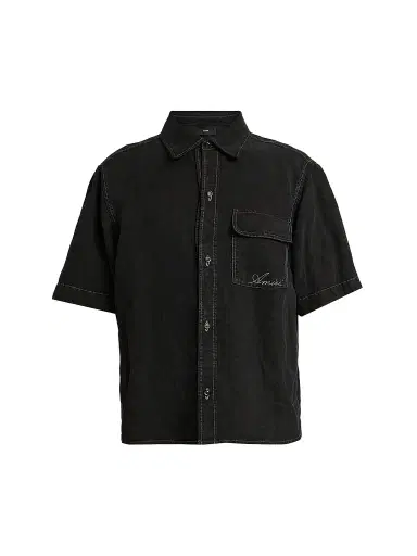AMIRI Men's Script Logo Linen-Blend Shirt | Thumbnail 1 AMIRI Men's Script Logo Linen-Blend Shirt | Thumbnail 1