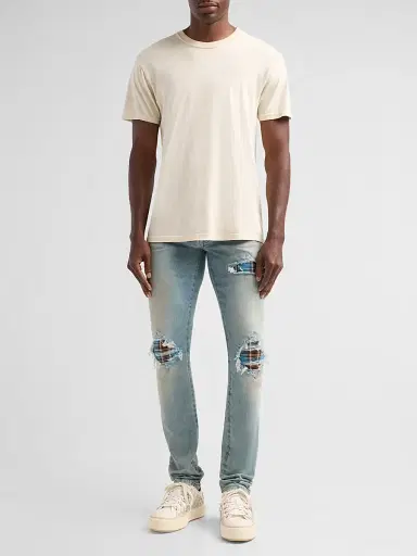 AMIRI Men's Plaid Flannel Mx1 Repaired Jeans | Thumbnail 2 AMIRI Men's Plaid Flannel Mx1 Repaired Jeans | Thumbnail 2