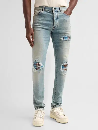 AMIRI Men's Plaid Flannel Mx1 Repaired Jeans | Thumbnail 4 AMIRI Men's Plaid Flannel Mx1 Repaired Jeans | Thumbnail 4
