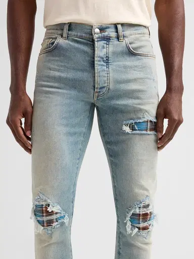 AMIRI Men's Plaid Flannel Mx1 Repaired Jeans | Thumbnail 5 AMIRI Men's Plaid Flannel Mx1 Repaired Jeans | Thumbnail 5