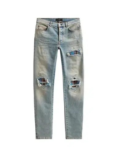 AMIRI Men's Plaid Flannel Mx1 Repaired Jeans | Thumbnail 1 AMIRI Men's Plaid Flannel Mx1 Repaired Jeans | Thumbnail 1