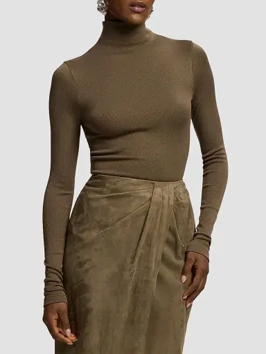 Ralph Lauren Collection Women's Catia Mockneck Rib-Knit Stretch-Silk Top | Thumbnail 2 Ralph Lauren Collection Women's Catia Mockneck Rib-Knit Stretch-Silk Top | Thumbnail 2