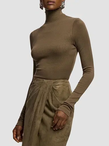 Ralph Lauren Collection Women's Catia Mockneck Rib-Knit Stretch-Silk Top | Thumbnail 3 Ralph Lauren Collection Women's Catia Mockneck Rib-Knit Stretch-Silk Top | Thumbnail 3