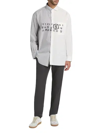 MM6 MAISON MARGIELA Men's Numeric Cotton-Blend Asymmetric Shirt - Off White Grey - Size 42 | Thumbnail 2 MM6 MAISON MARGIELA Men's Numeric Cotton-Blend Asymmetric Shirt - Off White Grey - Size 42 | Thumbnail 2