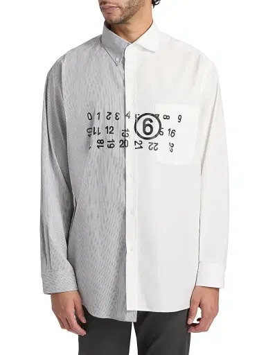 MM6 MAISON MARGIELA Men's Numeric Cotton-Blend Asymmetric Shirt - Off White Grey - Size 42 | Thumbnail 3 MM6 MAISON MARGIELA Men's Numeric Cotton-Blend Asymmetric Shirt - Off White Grey - Size 42 | Thumbnail 3