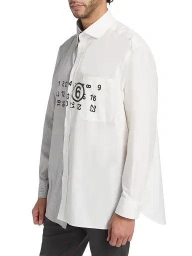 MM6 MAISON MARGIELA Men's Numeric Cotton-Blend Asymmetric Shirt - Off White Grey - Size 42 | Thumbnail 4 MM6 MAISON MARGIELA Men's Numeric Cotton-Blend Asymmetric Shirt - Off White Grey - Size 42 | Thumbnail 4