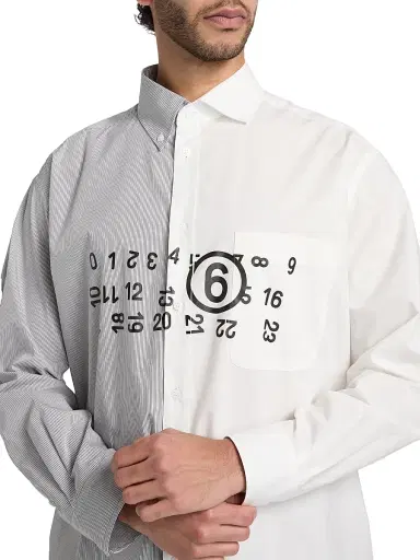 MM6 MAISON MARGIELA Men's Numeric Cotton-Blend Asymmetric Shirt - Off White Grey - Size 42 | Thumbnail 6 MM6 MAISON MARGIELA Men's Numeric Cotton-Blend Asymmetric Shirt - Off White Grey - Size 42 | Thumbnail 6