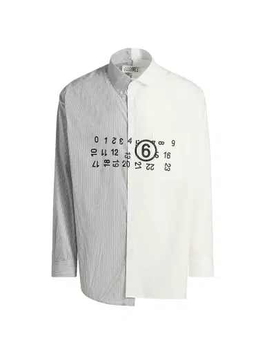 MM6 MAISON MARGIELA Men's Numeric Cotton-Blend Asymmetric Shirt - Off White Grey - Size 42 | Thumbnail 1 MM6 MAISON MARGIELA Men's Numeric Cotton-Blend Asymmetric Shirt - Off White Grey - Size 42 | Thumbnail 1
