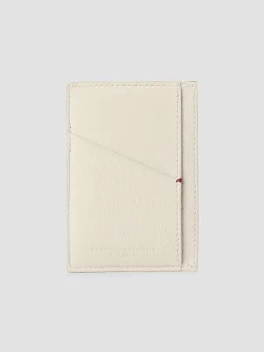 Brunello Cucinelli Men's Fine Grain Calfskin Card Holder - Chalk | Thumbnail 2 Brunello Cucinelli Men's Fine Grain Calfskin Card Holder - Chalk | Thumbnail 2