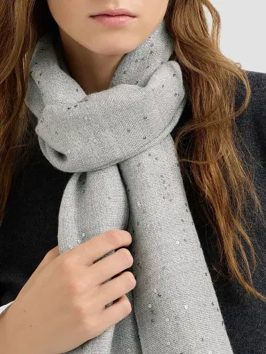 Brunello Cucinelli Women's Cashmere and Silk Diamond Yarn Scarf - Light Grey | Thumbnail 2 Brunello Cucinelli Women's Cashmere and Silk Diamond Yarn Scarf - Light Grey | Thumbnail 2